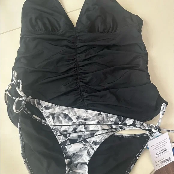 Athleta Black and White One-Piece Swimsuit - Picture 1 of 4